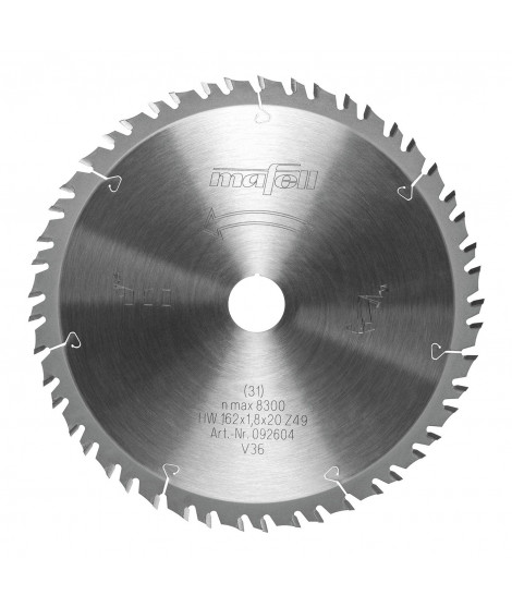 Hoja de sierra GT 162 x 1,2/1,8 x 20 mm, Z49-7, 6WZ/FZ, para cortes finos de madera, tableros