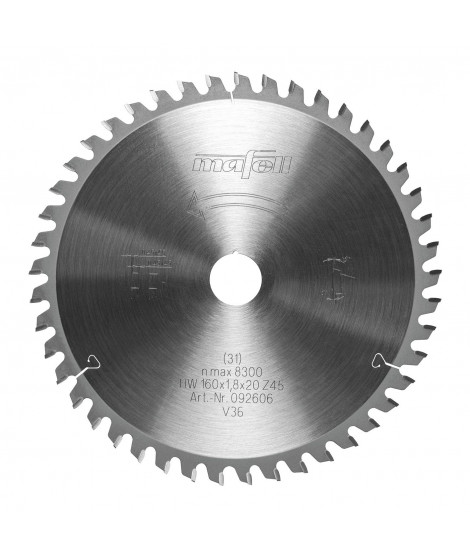 Hoja de sierra HM 160 x 1,2/1,8 x 20 mm, Z45, 2FZ/TR, para tableros estratificados